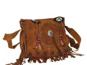 Native style brown suede fringe purse