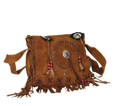 Native style brown suede fringe purse