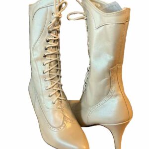 Women's 7 Ivory Leather Lace-Up Granny Boots