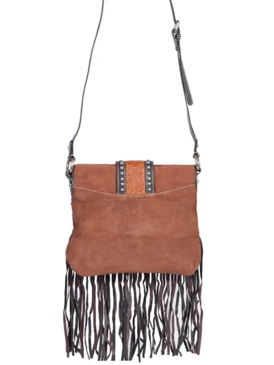Brown Leather Suede Studded Scully Womens Fringe Handbag