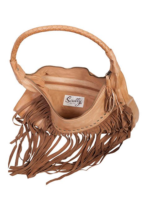 A "Tina" Scully Ranch Tan leather fringe western purse.