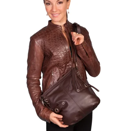 Women Scully Brown Leather Cross Body handbag Purse