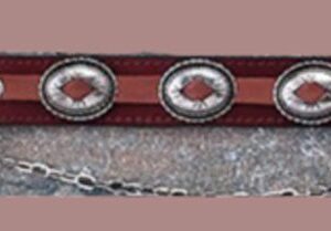 A PAIR- Brown Leather silver mesa cowboy boot chain - USA leather collar with silver studs and a chain.