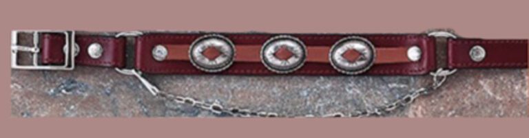A PAIR- Brown Leather silver mesa cowboy boot chain - USA leather collar with silver studs and a chain.