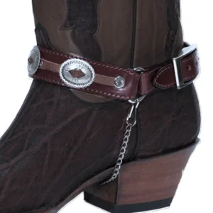 brown leather silver concho cowboy boot chains