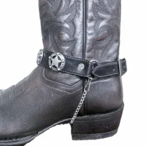 Old West Sherriff Badge Cowboy Boot Chains Made in the USA with Genuine Leather a great cowboy western boot chains or boot bracelets
