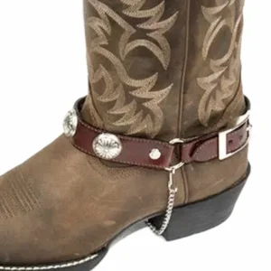 brown leather silver concho cowboy boot chains