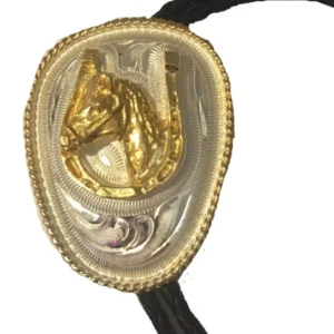 Golden Horseshoe Horsehead Silver Bolo Tie