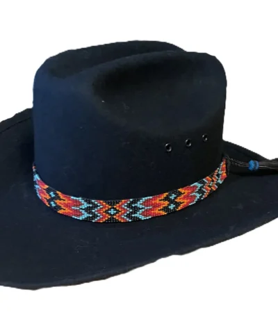 Orange Black & Turquoise Aztec Beaded Horse Hair Tassel Cowboy Hat Band 