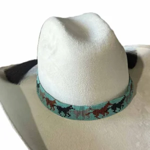 Running Horses Turquoise Beaded Horse Hair Tassel Hat Band
