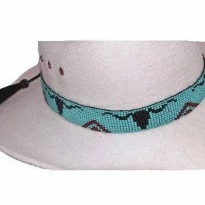 Turquoise Longhorn Beaded Horse Hair Tassel Cowboy Hat Band