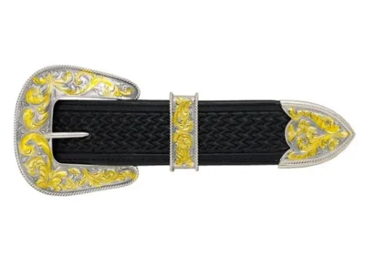 Silver 3 Piece Belt Buckle Set