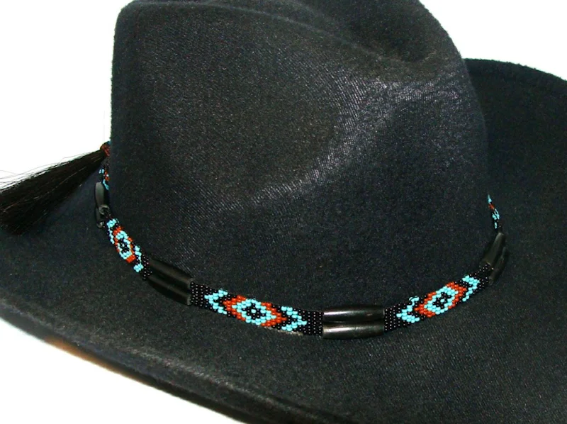Horsehair Tassel -Turquoise Beaded - Black Bone Hat Band – USA Made 1 Horsehair Tassel -Turquoise Beaded - Black Bone Hat Band – USA Made