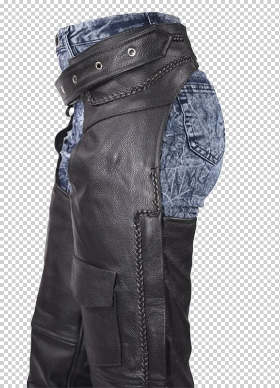 Braided edge leather work chaps