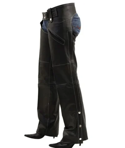 women's black leather chaps