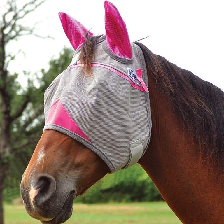 Pink Ribbon UV Rated Hot Pink Horse Fly Mask with Ears