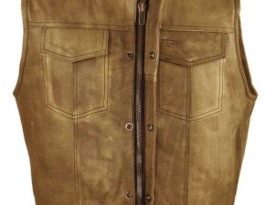 Harley-Davidson Mens Distressed Brown Leather Concealed Carry Vest.