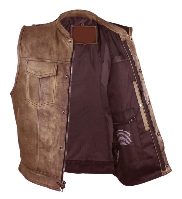 Mens Distressed Brown Leather Concealed Carry Vest.