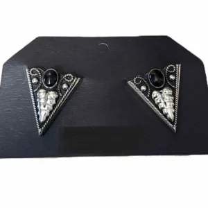 Silver Collar Tips with Black Stone - Vine Design -1.5" Western Engraved