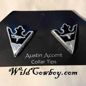 Black Western Collar Tips - Silver Longhorn - USA Made