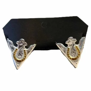 Golden horseshoe Engraved silver collar tips