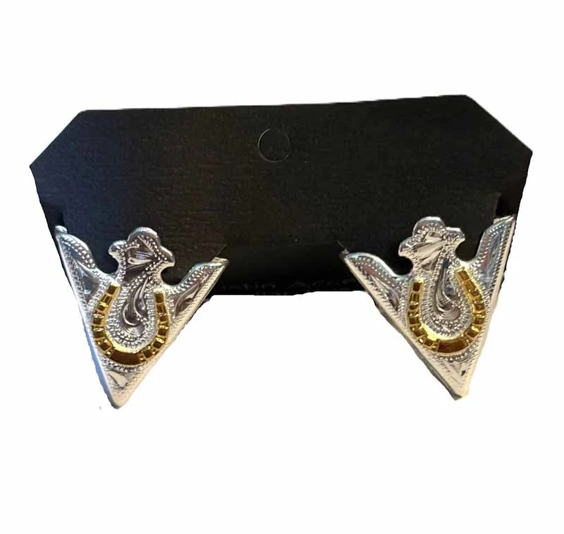 Golden Horseshoe Western Collar Tips - Engraved Silver USA 1 Golden horseshoe Engraved silver collar tips