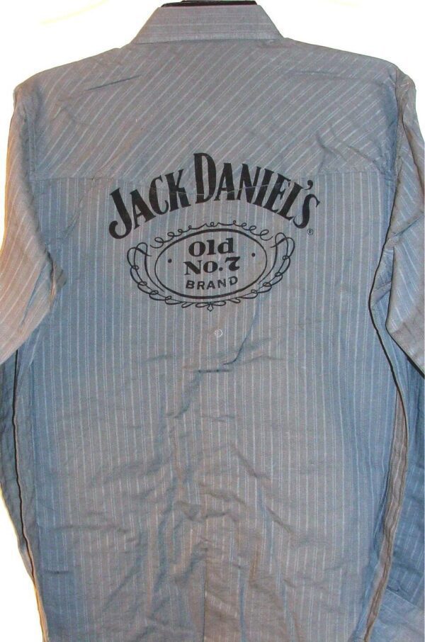 A Jack Daniel's "Old No.7" Grey striped western shirt with the Jack Daniel's logo on it.