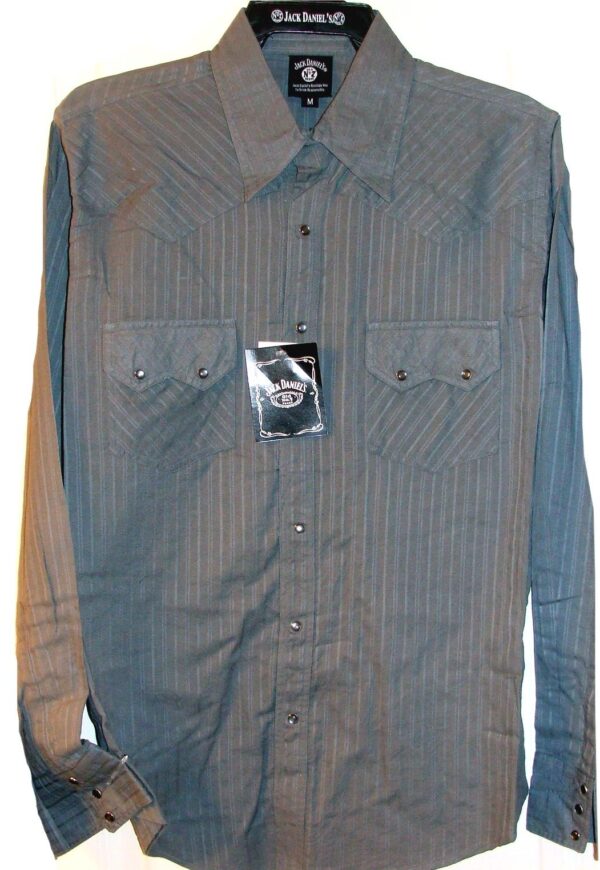 A men's Jack Daniel's "Old No.7" Grey striped western shirt.