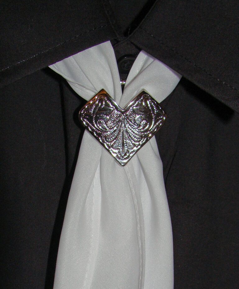 A V Concho Silver Western Scarf Slide black and white shirt.