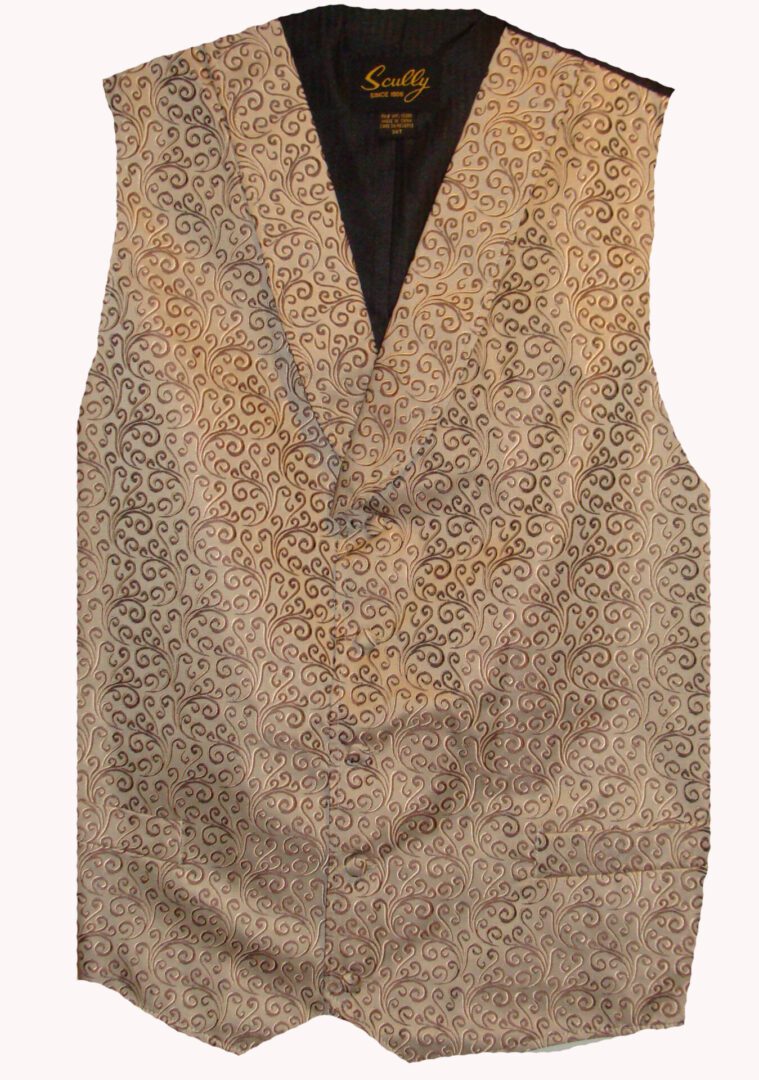 A Scully Mens Traditional Brown Shawl Lapel Vest Big and Tall with a pattern on it.