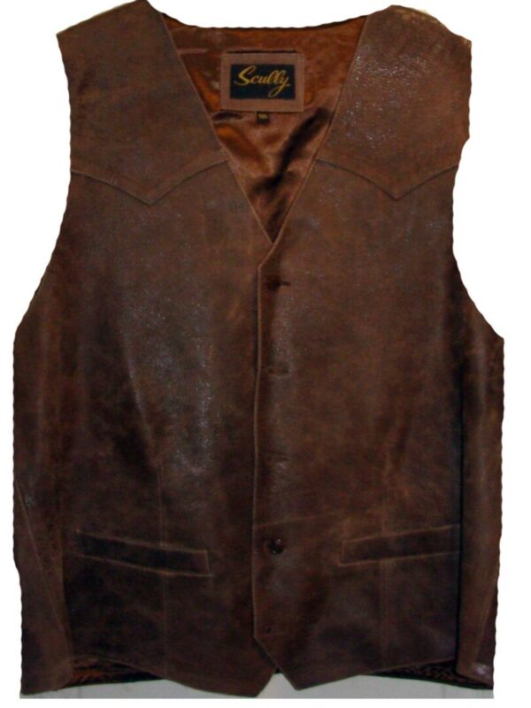 A brown leather vest on a white background.