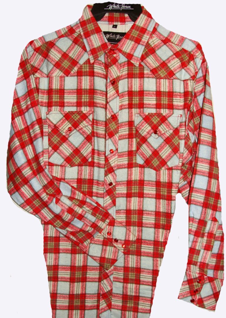 A Mens Pearl Snap Red Plaid Flannel Western Shirt 2X on a white background.