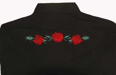 Womens Red Texas Rose Black Western Shirt with roses embroidered