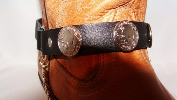 A pair of Buffalo Nickel Concho Leather Cowboy Boot Chains.