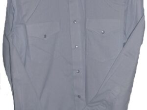 A Mens Pearl Snap Gunmetal Gray Western Shirt on a white background.