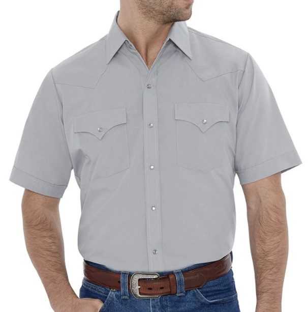 Mens Short Sleeve Pearl Snap Grey Western Shirt Image