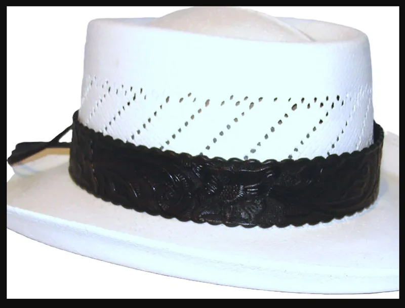 1.5" Wide Black Tooled Leather Cowboy Hat Band - USA Made 1 1.5" Wide Black Tooled Leather Cowboy Hat Band - USA Made