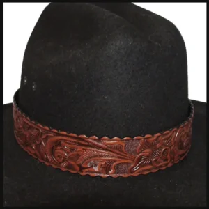 1.5" Wide Brown Tooled Leather Cowboy Hat Band - USA Made