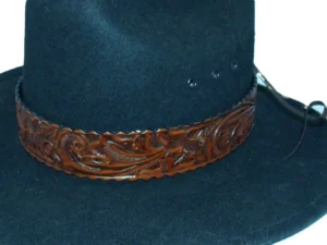 wide band brown tooled leather cowboy hat band