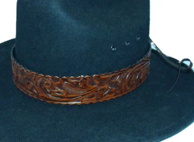 wide band brown tooled leather cowboy hat band