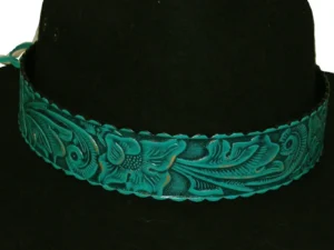 wide band turquoise tooled leather cowboy hat band