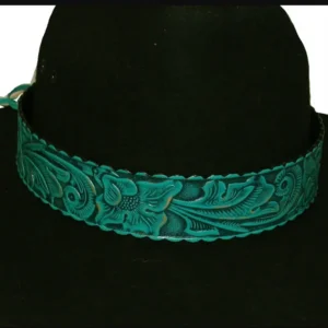 1.5" Wide Turquoise Tooled Leather Cowboy Hat Band - USA Made