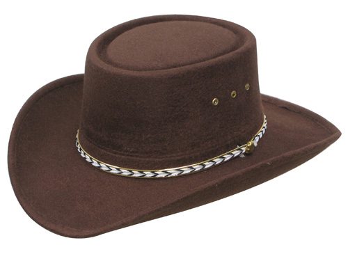 "Little Joe" faux felt Brown Gambler cowboy hat <ul> <li>STRETCH BAND SIZES</li> <li>imitation felt</li> <li>4" Crown, 3-1/4"Brim</li> <li>S,M, L</li> </ul> •