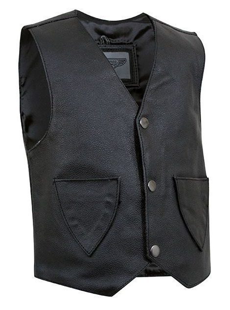 An Infant, Baby, Toddler Black leather western vest with buttons on the front.
