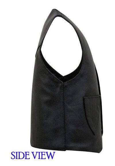 An Infant, Baby, Toddler Black leather western vest with a pocket on the side.