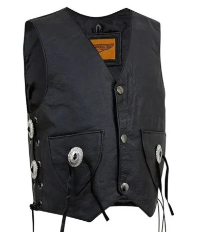 Toddler Black Leather Concho Western Vest
