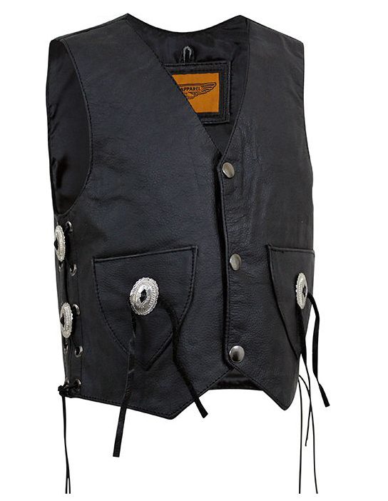 Baby Toddler Black Leather Concho Western Vest Image
