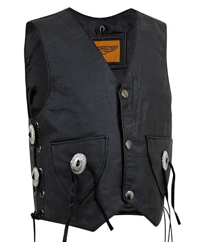 Toddler Black Leather Concho Western Vest
