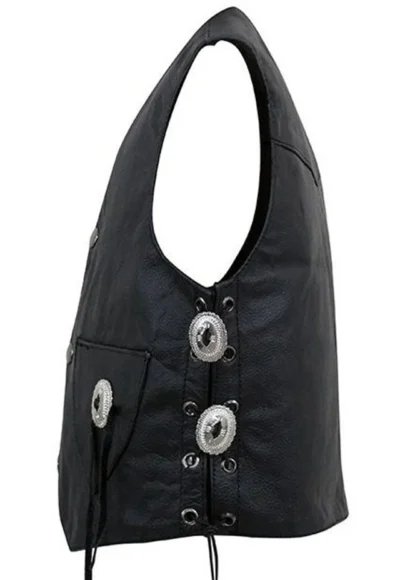 Toddler Black Leather Concho Western Vest