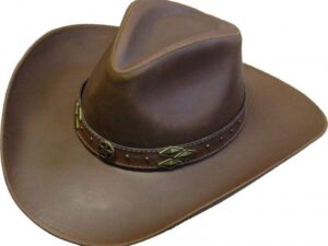 Mocha Brown Leather Pinch Front Cowboy Hat